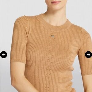 Ribbed Short Sleeve Sweater in Camel